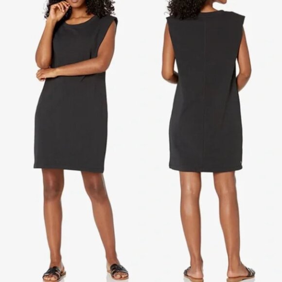 The Drop Mariana Power Shoulder Mini Dress Black Size Medium NWT - Picture 1 of 6
